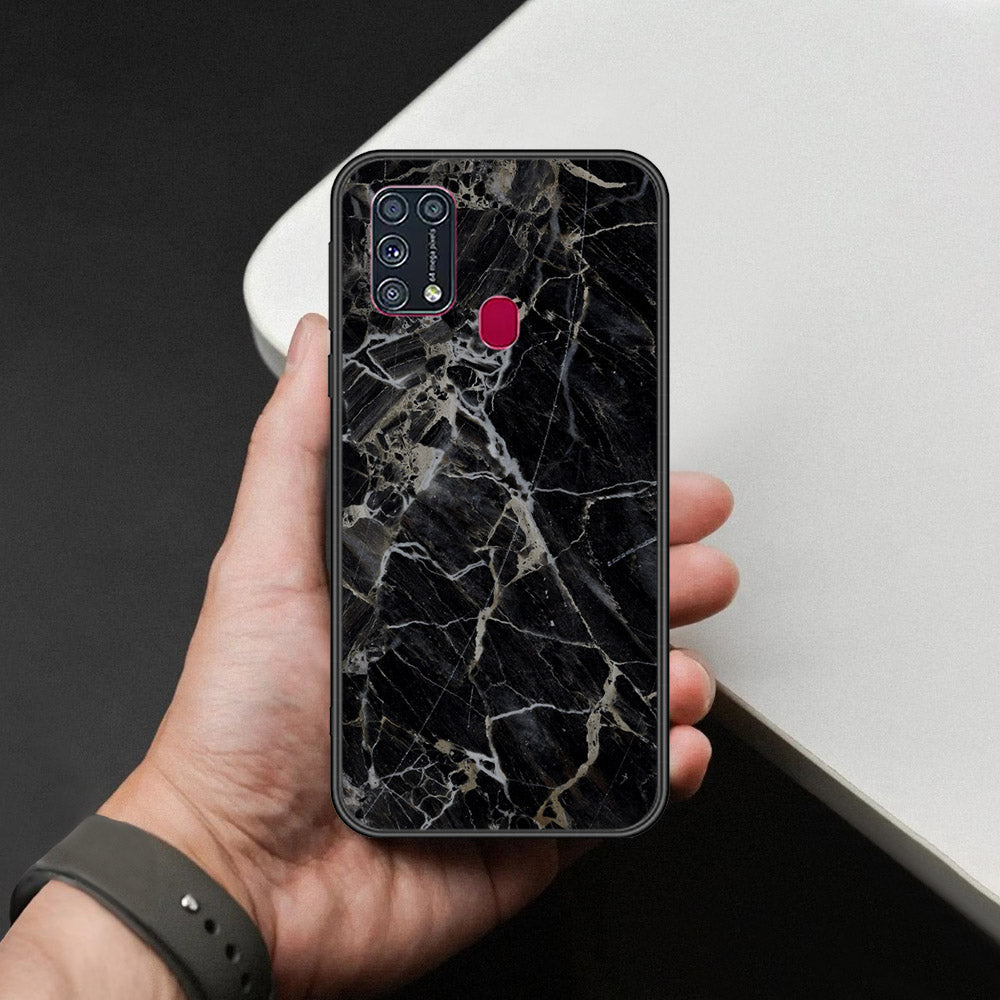 Samsung Galaxy M21s Cover - Black Marble Series  - HQ Ultra Shine Premium Infinity Glass Soft Silicon Borders Case