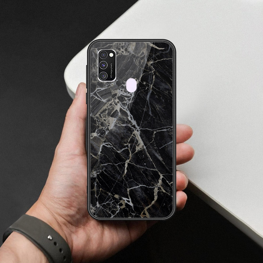 Samsung Galaxy M21 Cover - Black Marble Series  - HQ Ultra Shine Premium Infinity Glass Soft Silicon Borders Case