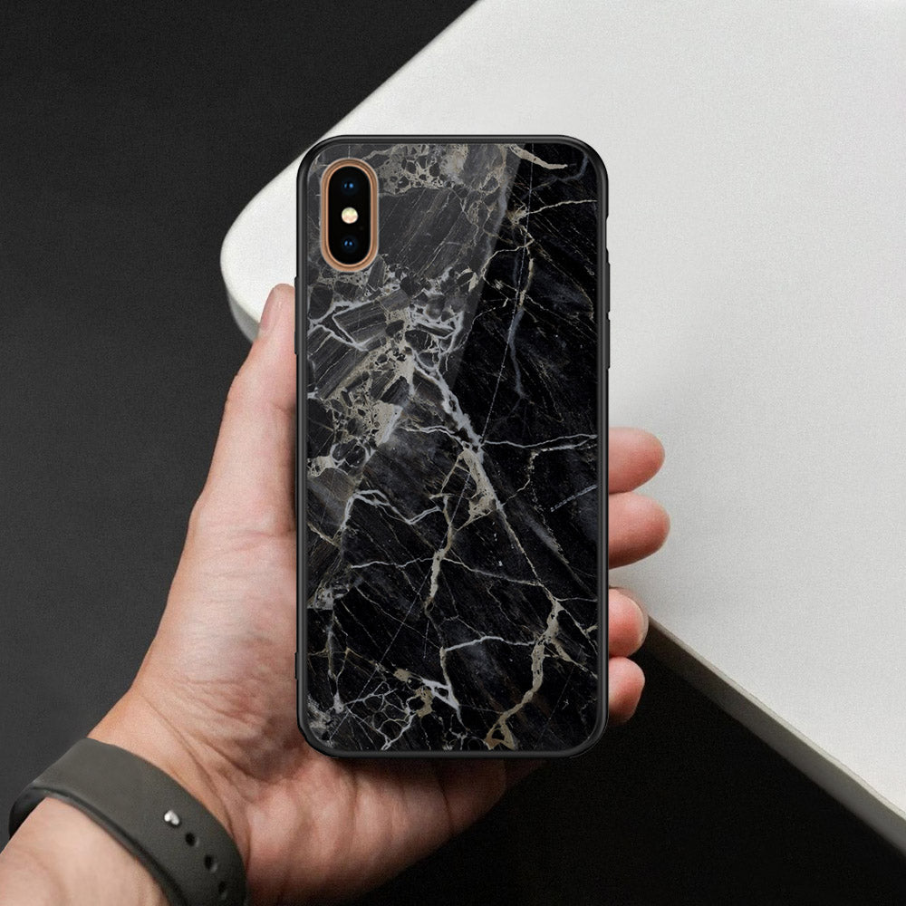 iPhone XS Max - Black Marble Series  - HQ Ultra Shine Premium Infinity Glass Soft Silicon Borders Case