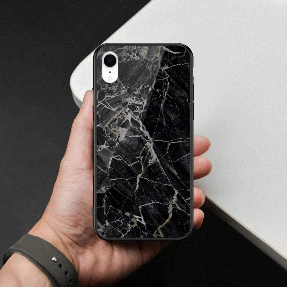 iPhone XR - Black Marble Series  - HQ Ultra Shine Premium Infinity Glass Soft Silicon Borders Case