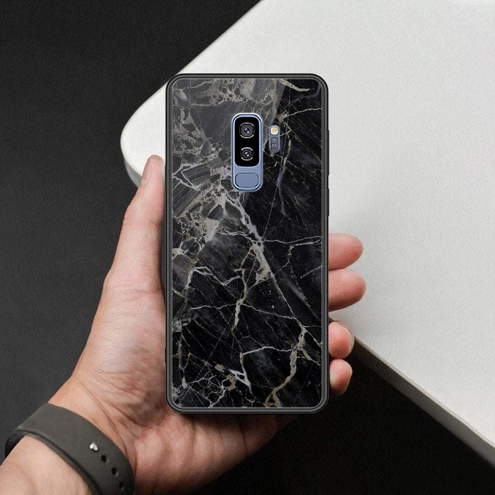 Samsung Galaxy S9 Plus Cover - Black Marble Series  - HQ Ultra Shine Premium Infinity Glass Soft Silicon Borders Case