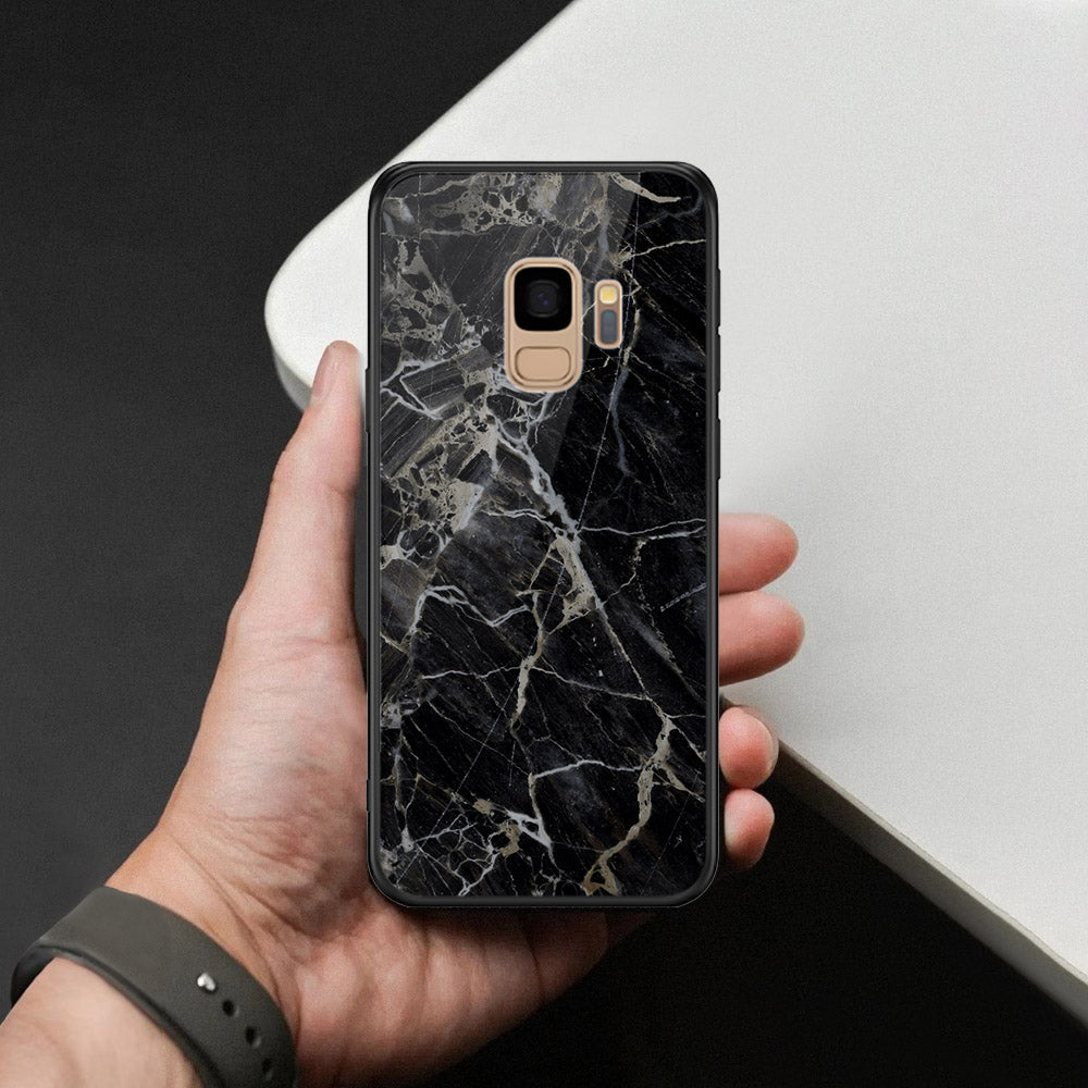 Samsung Galaxy S9 Cover - Black Marble Series  - HQ Ultra Shine Premium Infinity Glass Soft Silicon Borders Case
