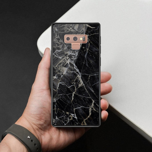 Samsung Galaxy Note 9 Cover - Black Marble Series  - HQ Ultra Shine Premium Infinity Glass Soft Silicon Borders Case