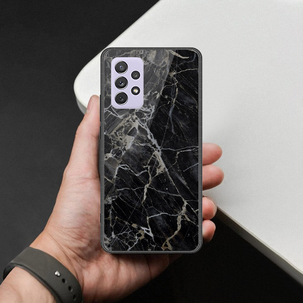 Samsung Galaxy A72 Cover - Black Marble Series  - HQ Ultra Shine Premium Infinity Glass Soft Silicon Borders Case