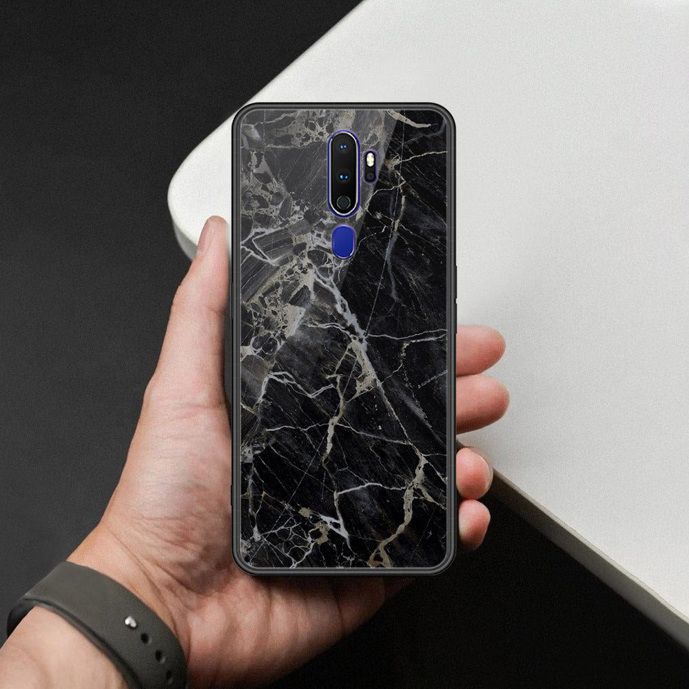 Oppo A5 2020 Cover - Black Marble Series  - HQ Ultra Shine Premium Infinity Glass Soft Silicon Borders Case