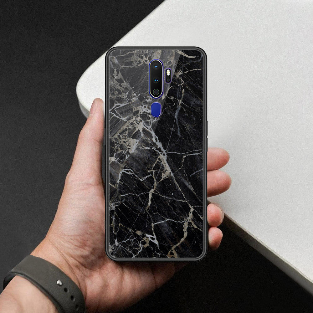 Oppo A9 2020 Cover - Black Marble Series  - HQ Ultra Shine Premium Infinity Glass Soft Silicon Borders Case