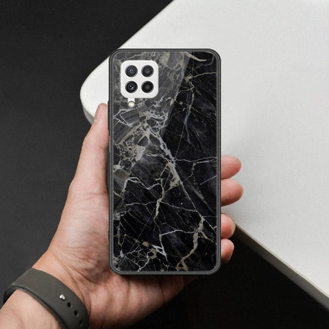 Samsung Galaxy M22 Cover - Black Marble Series  - HQ Ultra Shine Premium Infinity Glass Soft Silicon Borders Case (FAST DELIVERY AS)