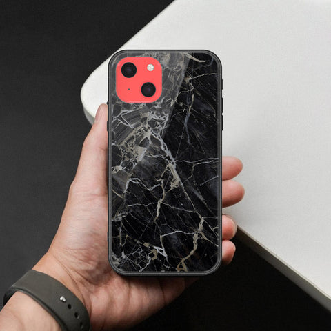 iPhone 13 Mini Cover - Black Marble Series  - HQ Ultra Shine Premium Infinity Glass Soft Silicon Borders Case