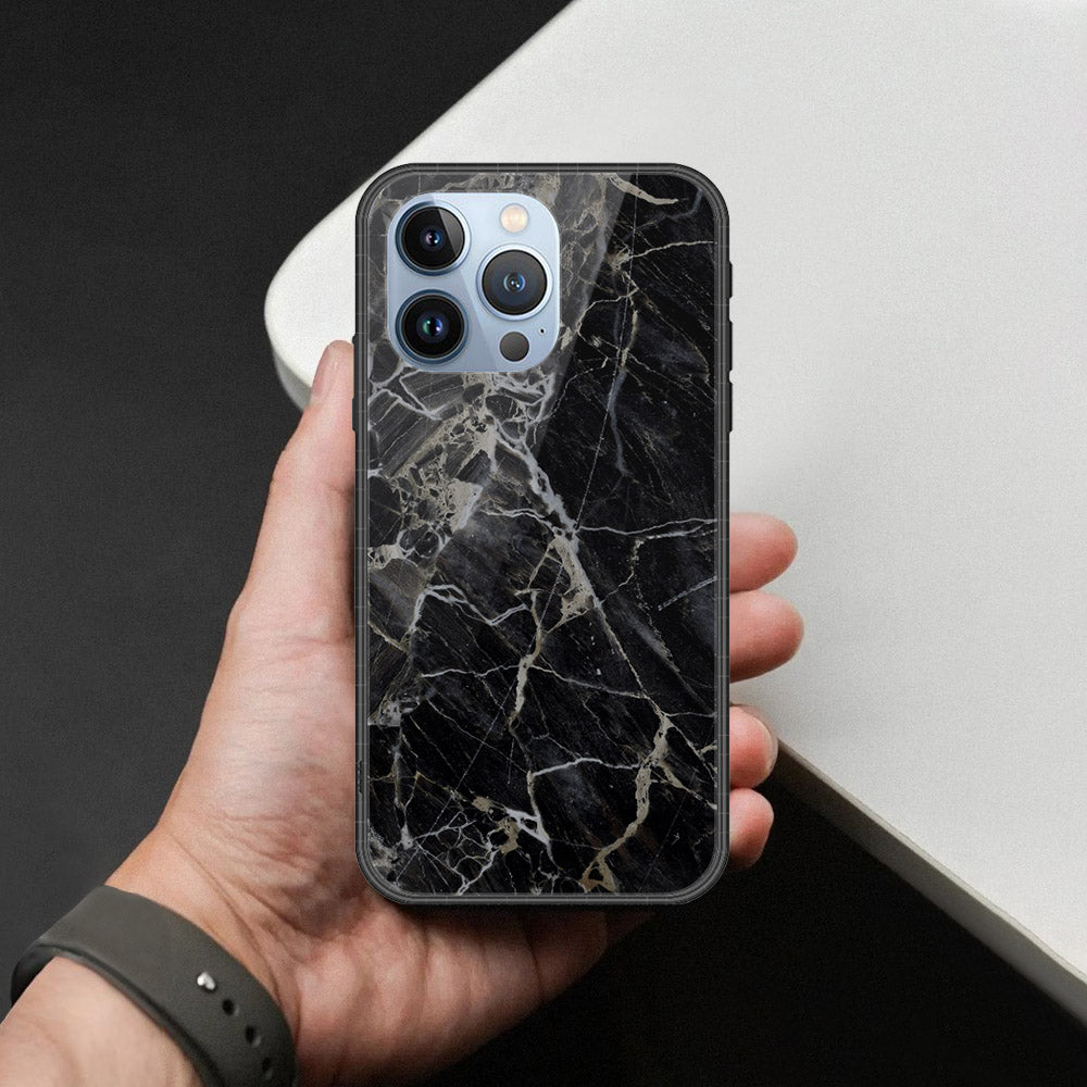 iPhone 13 Pro Cover - Black Marble Series  - HQ Ultra Shine Premium Infinity Glass Soft Silicon Borders Case