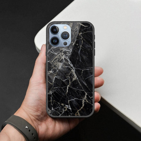 iPhone 13 Pro Max Cover - Black Marble Series  - HQ Ultra Shine Premium Infinity Glass Soft Silicon Borders Case