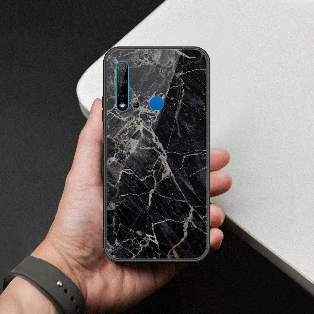 Huawei P20 Lite 2019 Cover - Black Marble Series  - HQ Ultra Shine Premium Infinity Glass Soft Silicon Borders Case