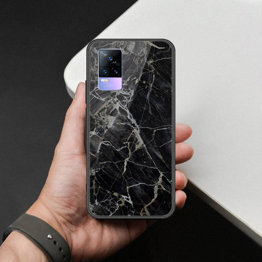 Vivo Y73 Cover - Black Marble Series  - HQ Ultra Shine Premium Infinity Glass Soft Silicon Borders Case