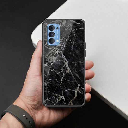 Oppo Reno 4 Cover - Black Marble Series  - HQ Ultra Shine Premium Infinity Glass Soft Silicon Borders Case