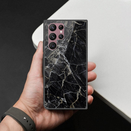 Samsung Galaxy S22 Ultra 5G Cover - Black Marble Series  - HQ Ultra Shine Premium Infinity Glass Soft Silicon Borders Case