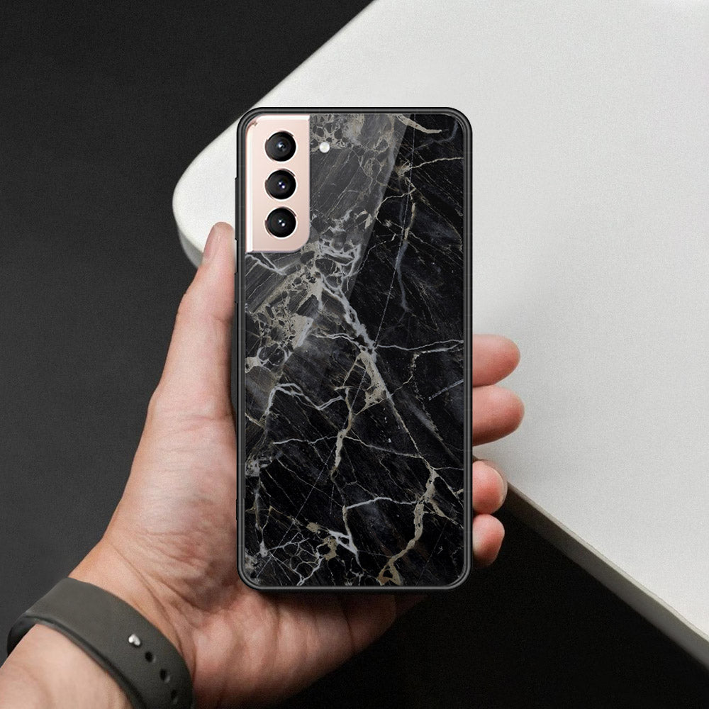 Samsung Galaxy S21 FE 5G Cover - Black Marble Series  - HQ Ultra Shine Premium Infinity Glass Soft Silicon Borders Case