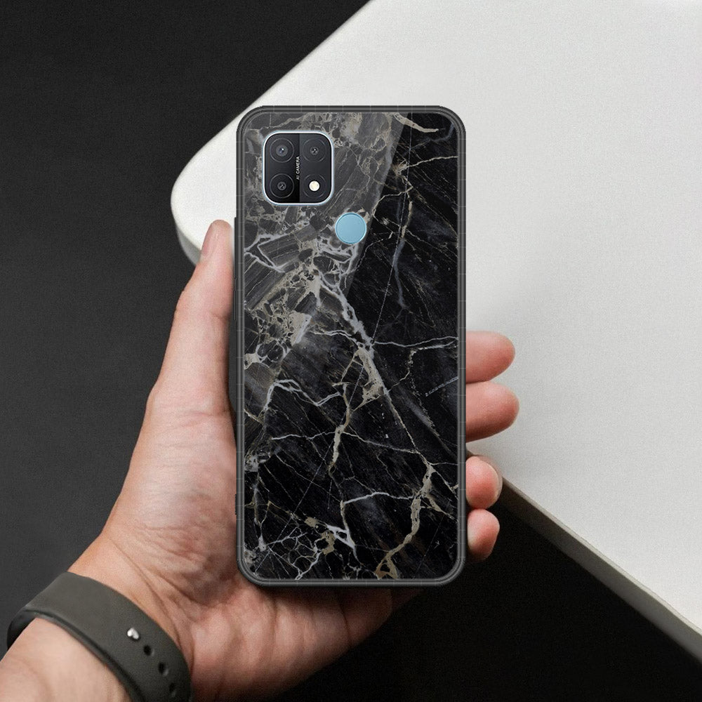 Oppo A35 Cover - Black Marble Series  - HQ Ultra Shine Premium Infinity Glass Soft Silicon Borders Case