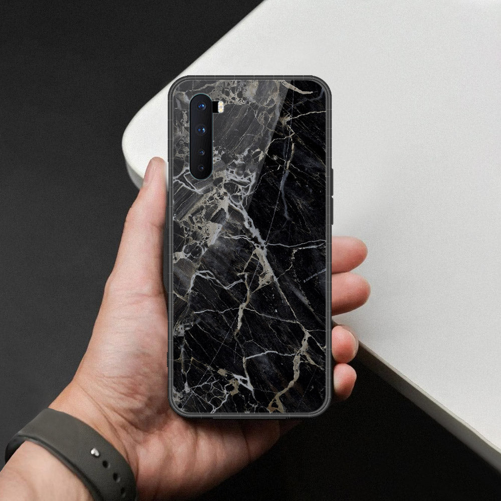 OnePlus Nord Cover - Black Marble Series  - HQ Ultra Shine Premium Infinity Glass Soft Silicon Borders Case