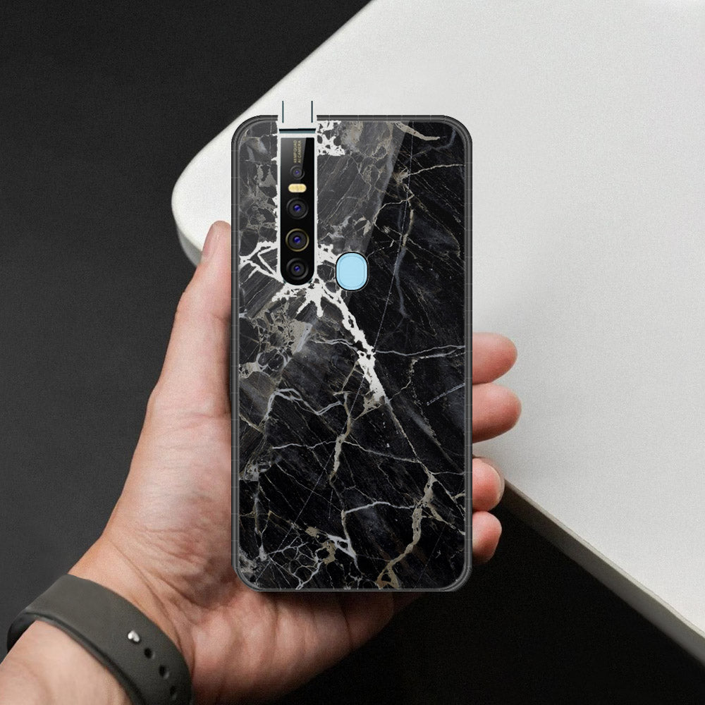 Tecno Camon 15 Pro Cover - Black Marble Series  - HQ Ultra Shine Premium Infinity Glass Soft Silicon Borders Case