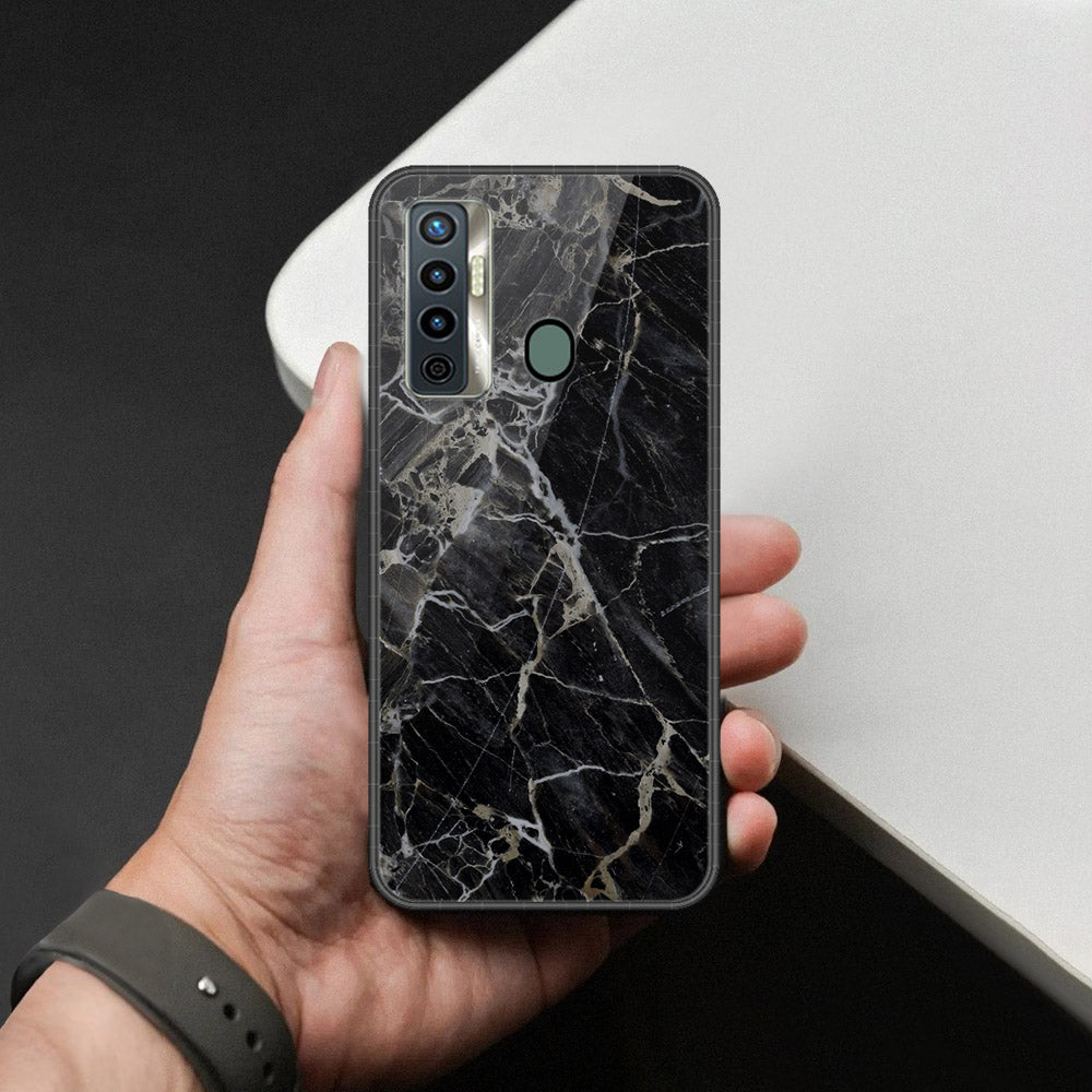 Tecno Camon 17 Cover - Black Marble Series  - HQ Ultra Shine Premium Infinity Glass Soft Silicon Borders Case