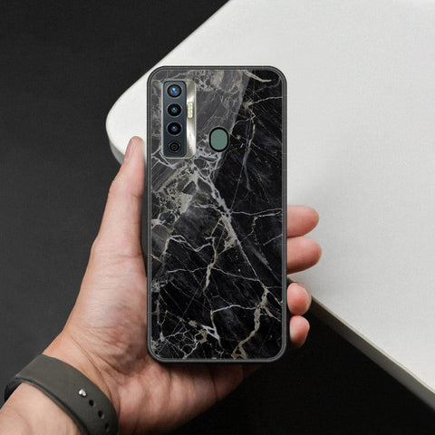 Tecno Camon 17 Cover - Black Marble Series  - HQ Ultra Shine Premium Infinity Glass Soft Silicon Borders Case