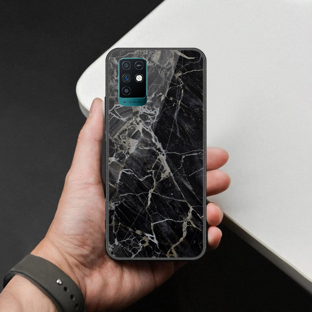 Infinix Note 10 Cover - Black Marble Series  - HQ Ultra Shine Premium Infinity Glass Soft Silicon Borders Case