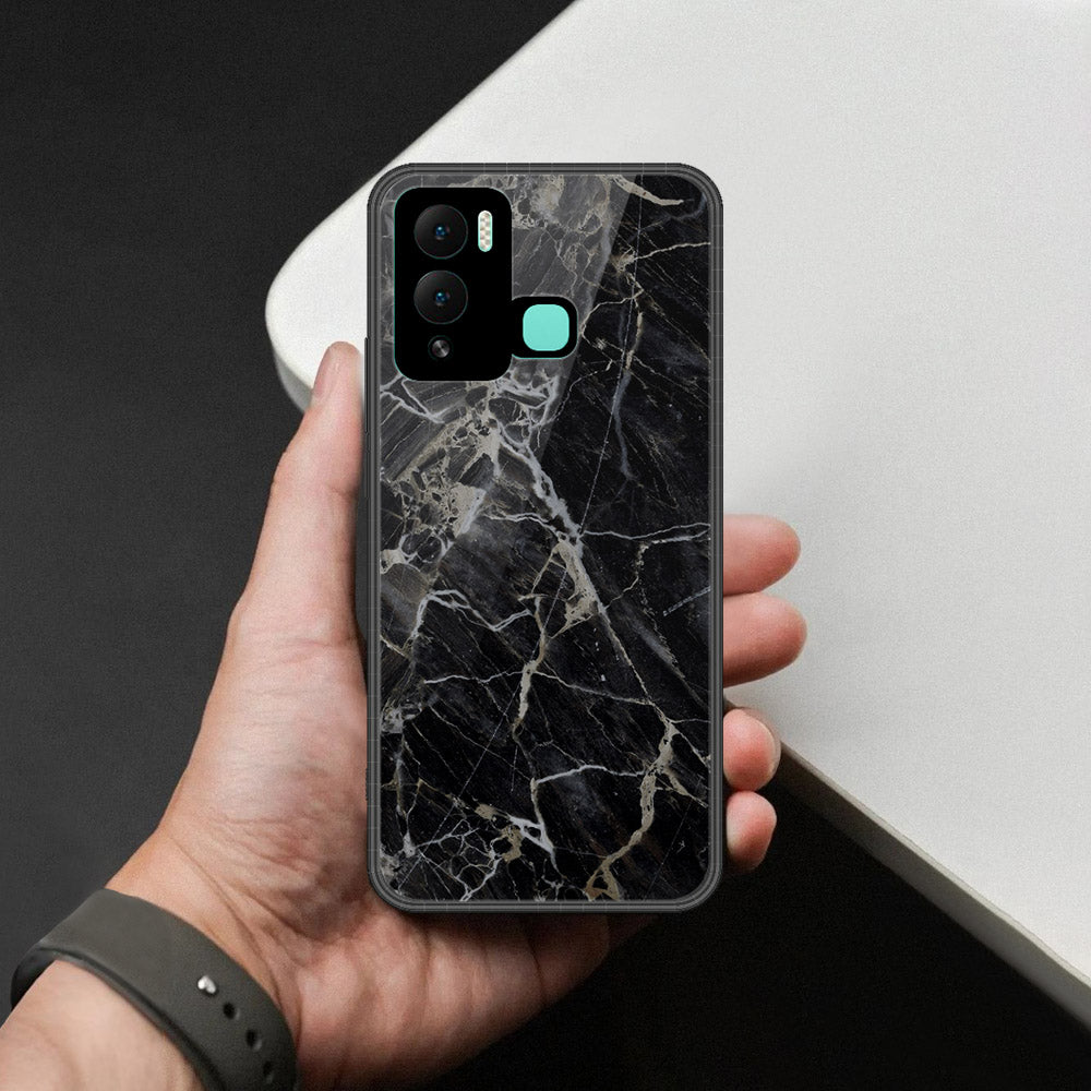 Infinix Hot 12 Play Cover - Black Marble Series  - HQ Ultra Shine Premium Infinity Glass Soft Silicon Borders Case