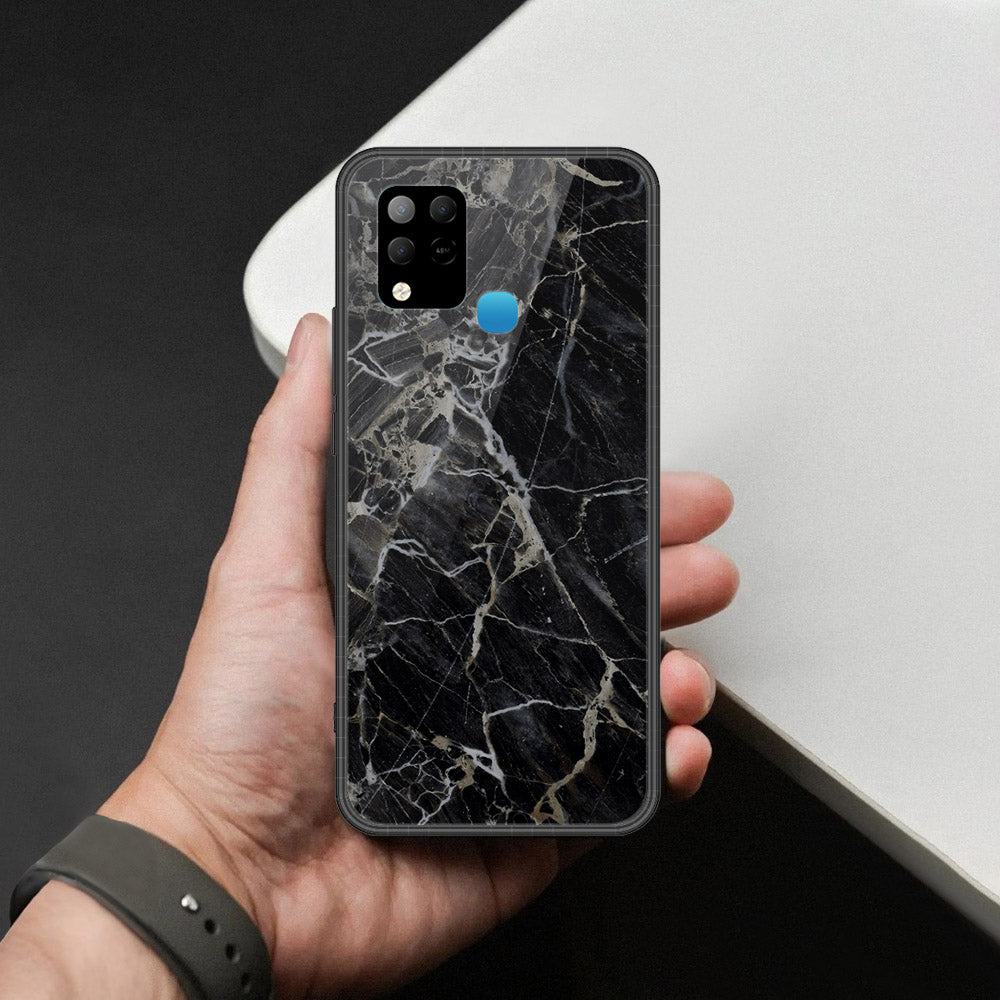 Infinix Hot 10s Cover - Black Marble Series  - HQ Ultra Shine Premium Infinity Glass Soft Silicon Borders Case