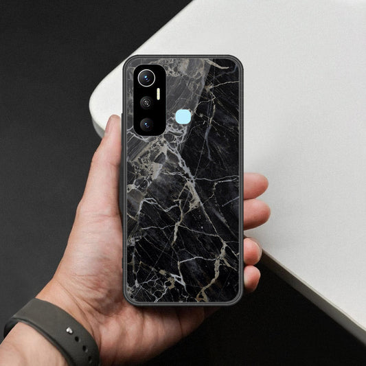 Infinix Hot 11 Cover - Black Marble Series  - HQ Ultra Shine Premium Infinity Glass Soft Silicon Borders Case