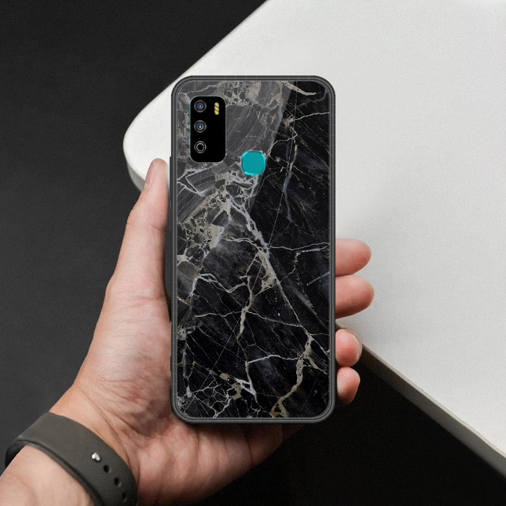 Infinix Hot 9 Play Cover - Black Marble Series  - HQ Ultra Shine Premium Infinity Glass Soft Silicon Borders Case