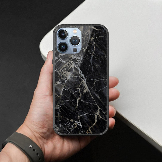 iPhone 14 Pro Max Cover - Black Marble Series  - HQ Ultra Shine Premium Infinity Glass Soft Silicon Borders Case