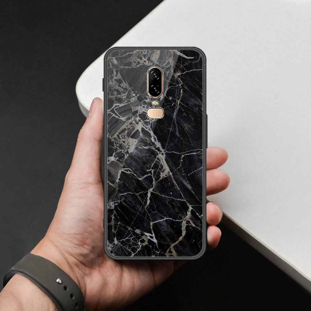 OnePlus 6 Cover - Black Marble Series  - HQ Ultra Shine Premium Infinity Glass Soft Silicon Borders Case