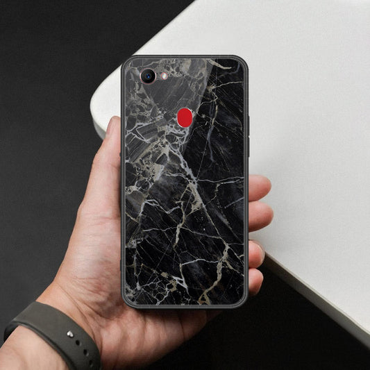 Oppo F7 Cover - Black Marble Series  - HQ Ultra Shine Premium Infinity Glass Soft Silicon Borders Case