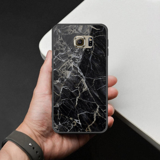 Samsung Galaxy S6 Cover - Black Marble Series  - HQ Ultra Shine Premium Infinity Glass Soft Silicon Borders Case