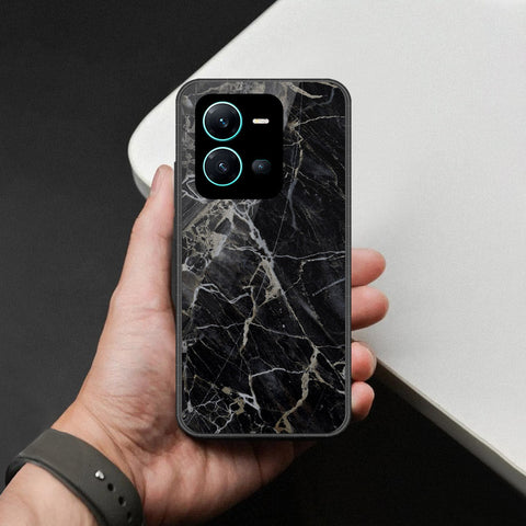 Vivo V25 5G Cover - Black Marble Series  - HQ Ultra Shine Premium Infinity Glass Soft Silicon Borders Case