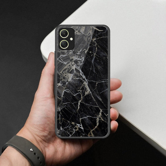 Samsung Galaxy F05 Cover - Black Marble Series  - HQ Ultra Shine Premium Infinity Glass Soft Silicon Borders Case