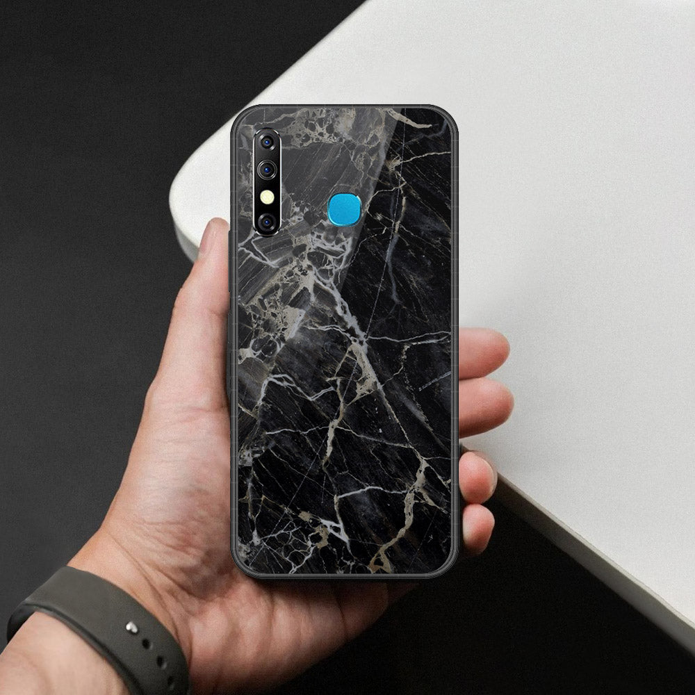 Infinix Hot 8 Cover - Black Marble Series  - HQ Ultra Shine Premium Infinity Glass Soft Silicon Borders Case