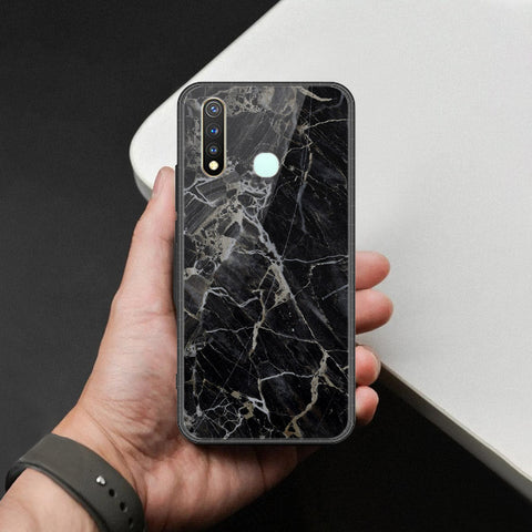 Vivo Y19 Cover - Black Marble Series  - HQ Ultra Shine Premium Infinity Glass Soft Silicon Borders Case