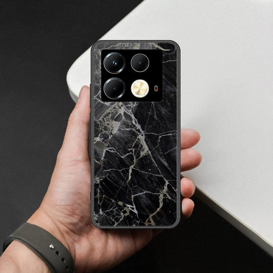 Infinix Note 40 Pro 5G Cover - Black Marble Series  - HQ Ultra Shine Premium Infinity Glass Soft Silicon Borders Case