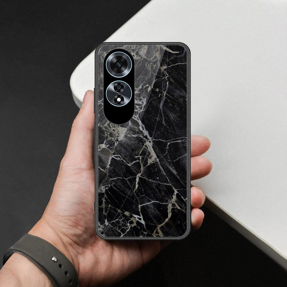 Oppo A60 Cover - Black Marble Series  - HQ Ultra Shine Premium Infinity Glass Soft Silicon Borders Case