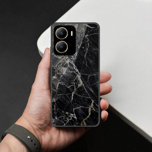 Vivo Y16 Cover - Black Marble Series  - HQ Ultra Shine Premium Infinity Glass Soft Silicon Borders Case