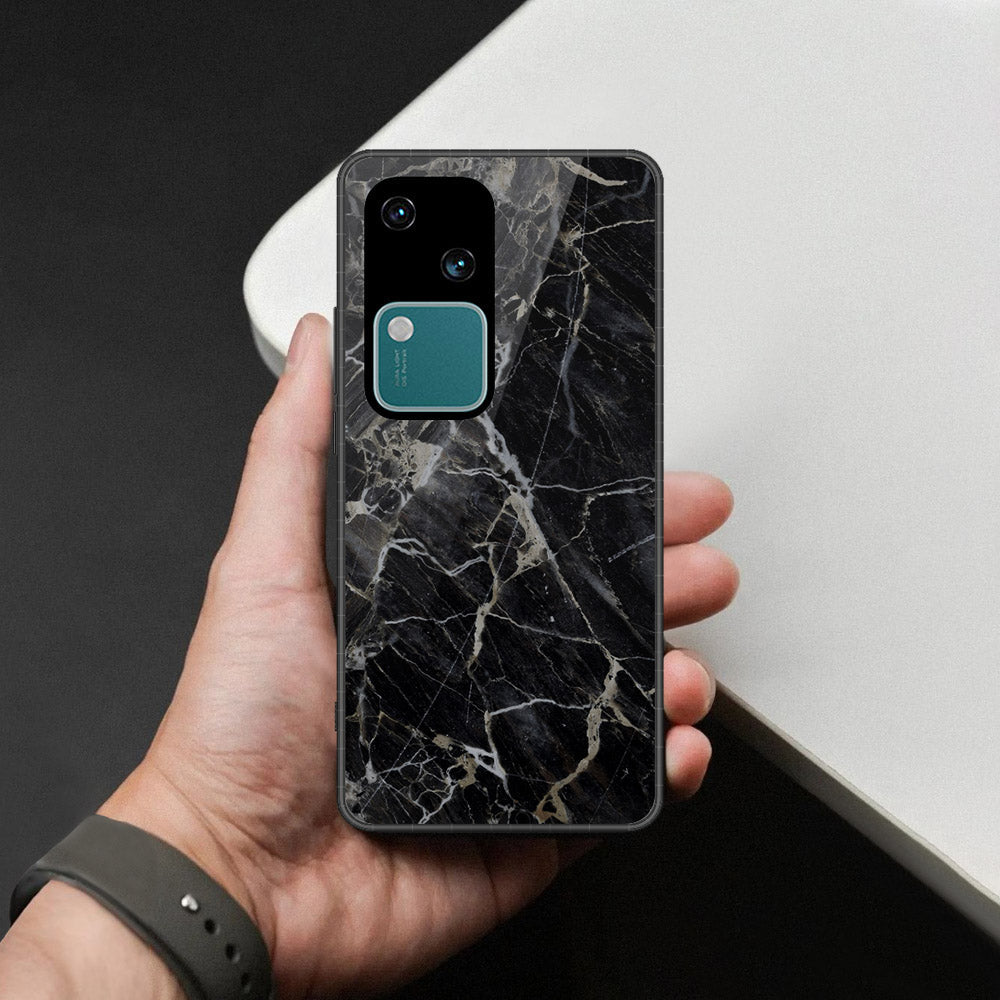 Vivo S18 Cover - Black Marble Series  - HQ Ultra Shine Premium Infinity Glass Soft Silicon Borders Case