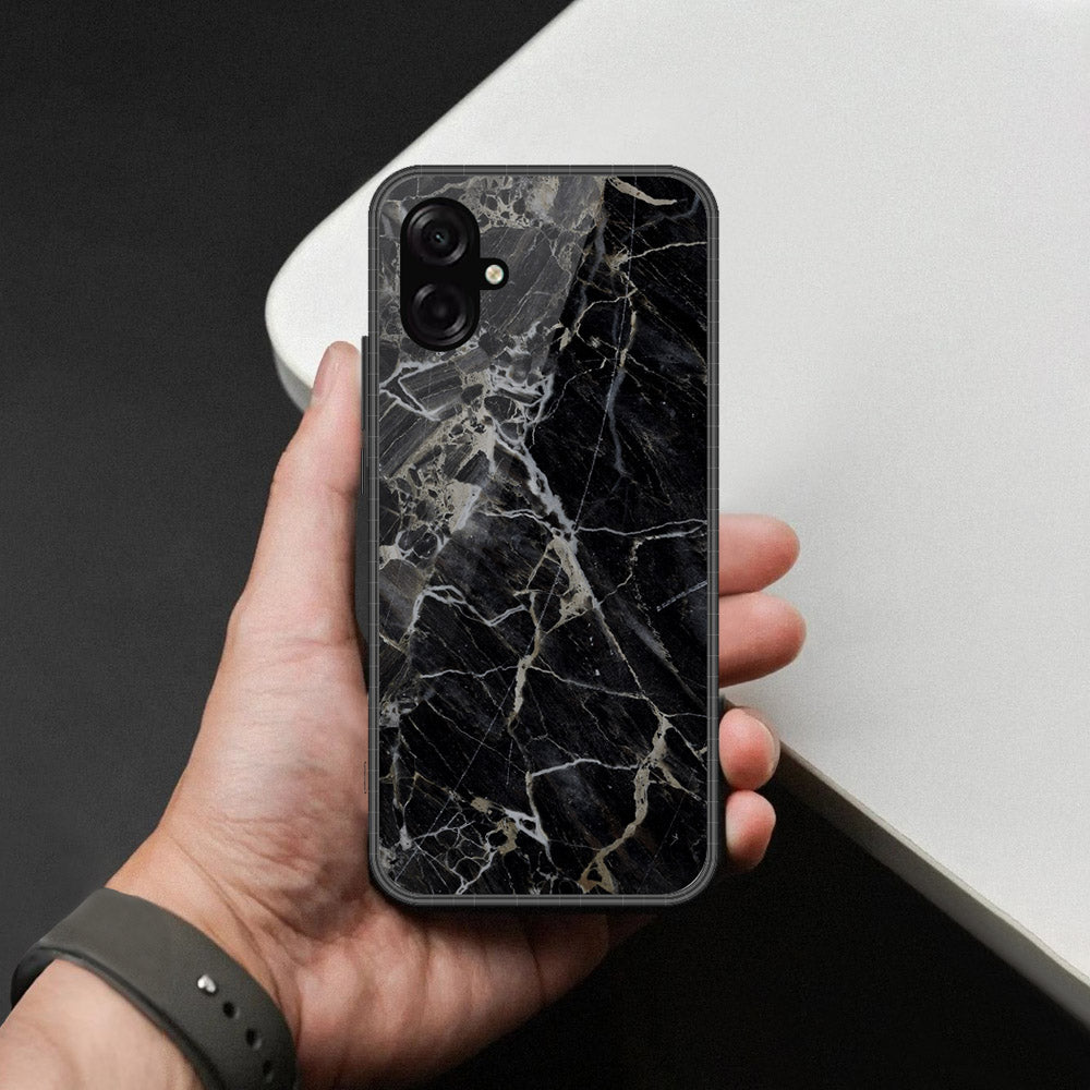 Samsung Galaxy F07 Cover - Black Marble Series  - HQ Ultra Shine Premium Infinity Glass Soft Silicon Borders Case