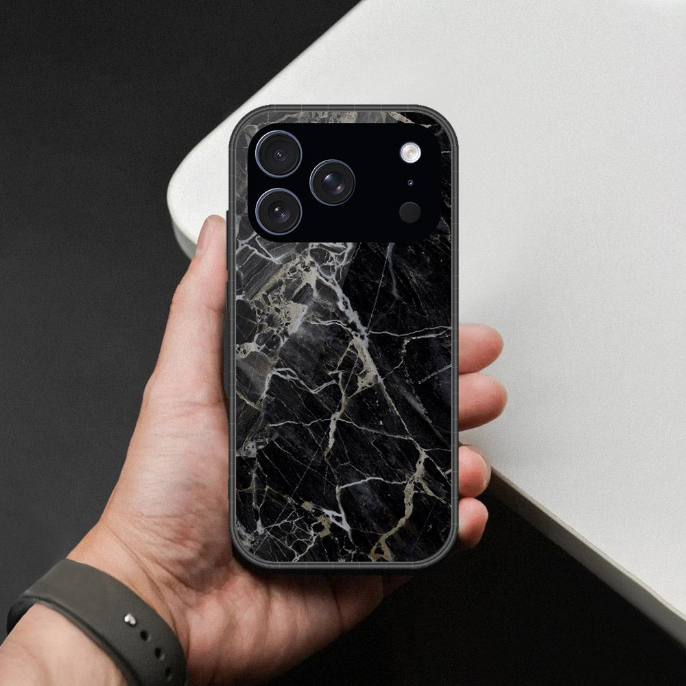 iPhone 17 Pro - Black Marble Series  - HQ Ultra Shine Premium Infinity Glass Soft Silicon Borders Case