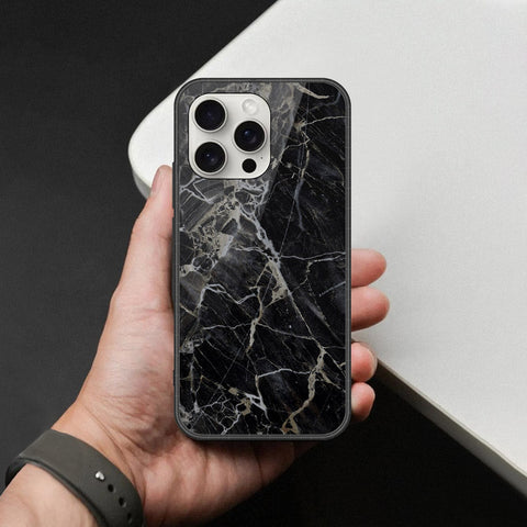 iPhone 16 Pro Max - Black Marble Series  - HQ Ultra Shine Premium Infinity Glass Soft Silicon Borders Case