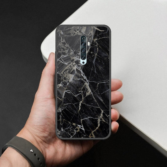 Oppo Reno 2 Cover - Black Marble Series  - HQ Ultra Shine Premium Infinity Glass Soft Silicon Borders Case