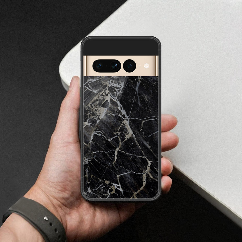 Google Pixel 7 Pro Cover - Black Marble Series  - HQ Ultra Shine Premium Infinity Glass Soft Silicon Borders Case