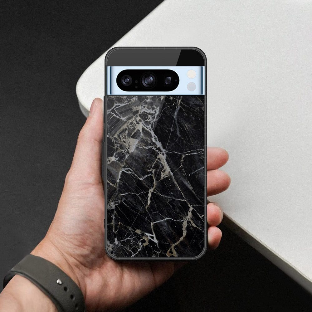 Google Pixel 8 Pro Cover - Black Marble Series  - HQ Ultra Shine Premium Infinity Glass Soft Silicon Borders Case