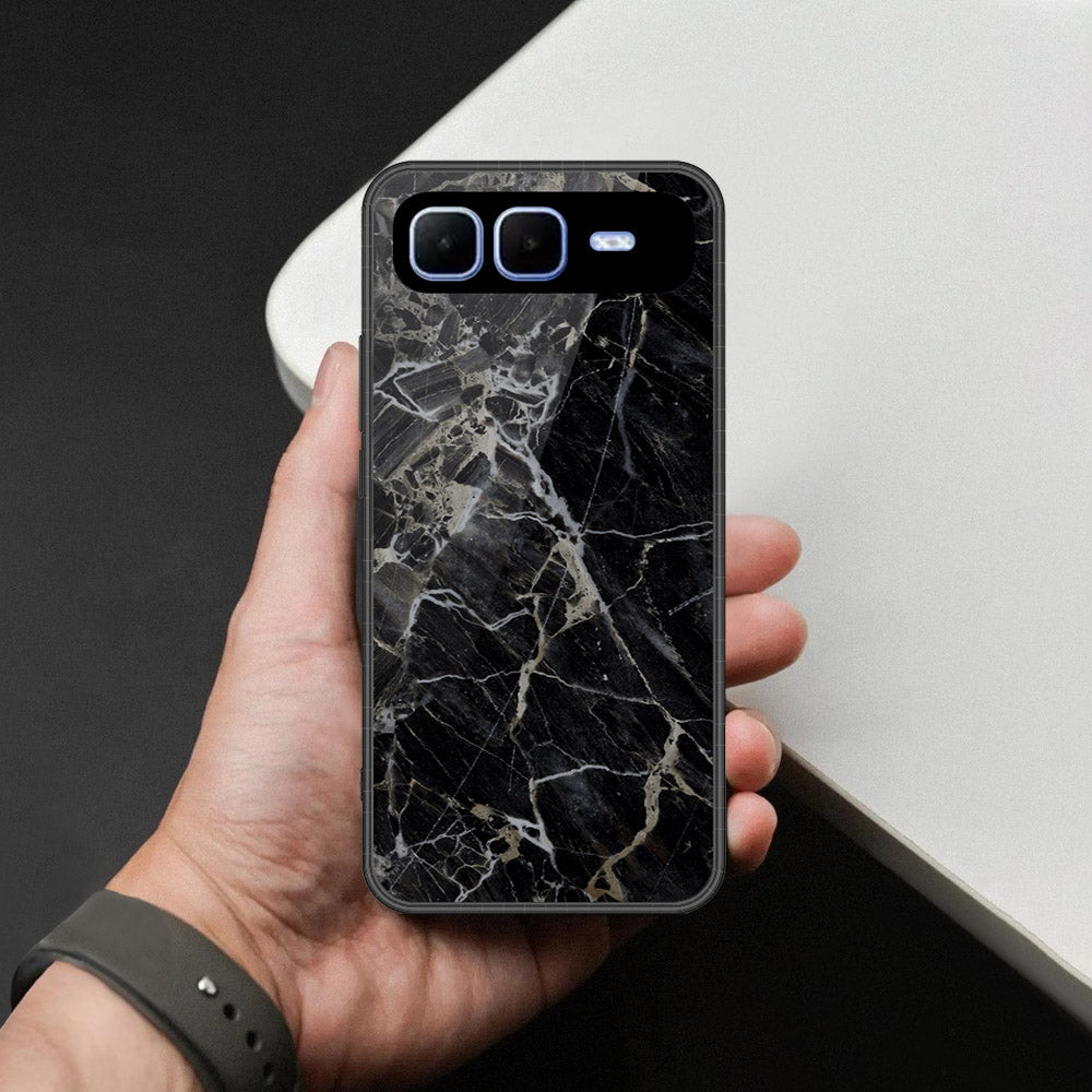 Infinix Smart 10 Plus Cover - Black Marble Series  - HQ Ultra Shine Premium Infinity Glass Soft Silicon Borders Case