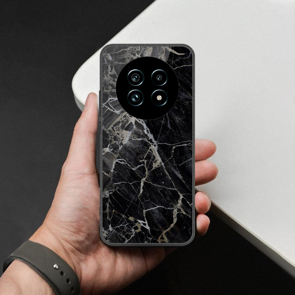 Realme 13 Pro Cover - Black Marble Series  - HQ Ultra Shine Premium Infinity Glass Soft Silicon Borders Case