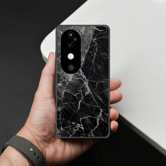 Vivo V40 Cover - Black Marble Series  - HQ Ultra Shine Premium Infinity Glass Soft Silicon Borders Case